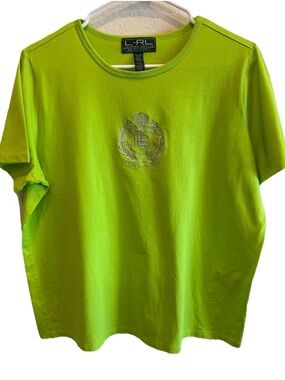 Ralph Lauren Women's Green T-shirt Scoop Neck Logo Size 1X
